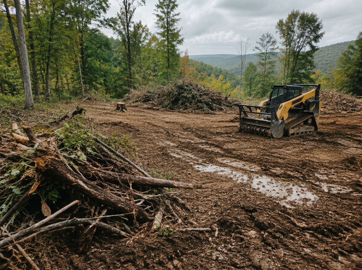 Land clearing in progress on a wooded property in East Tennessee